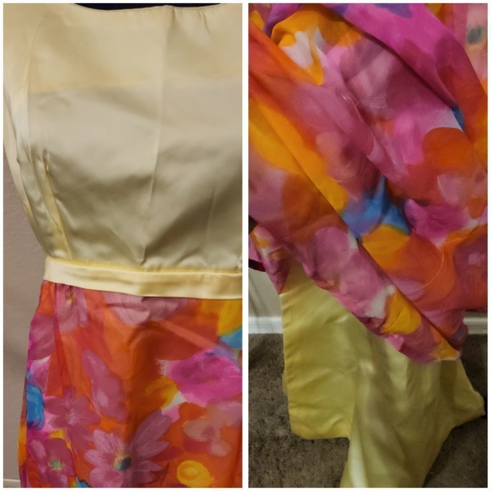 Vintage yellow Pink handmade long floral bright dress - Picture 3 of 8